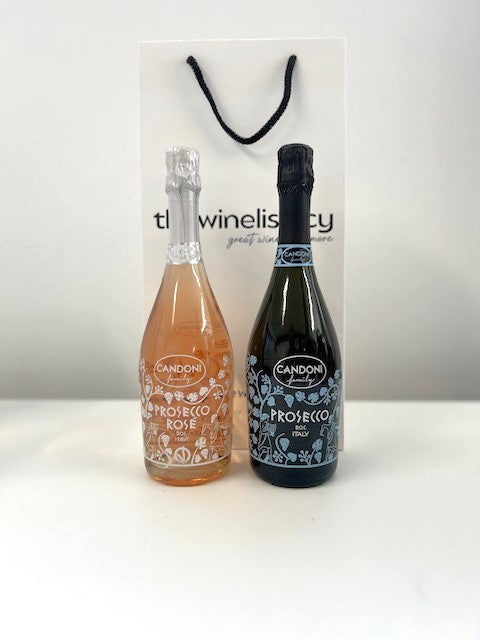 Gift Bag With 1 Candoni Prosecco White & 1 Rose